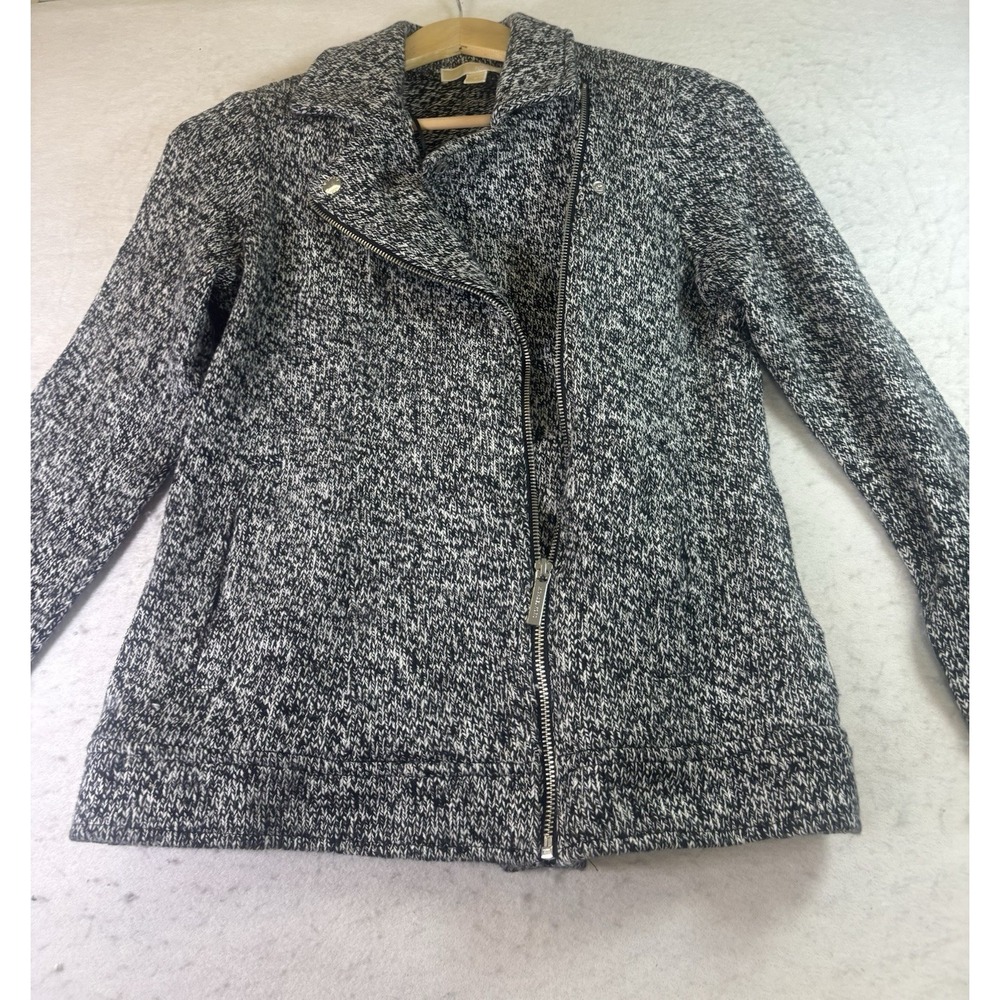Michael Kors Asymmetrical Zip Marled Sweater Knit Moto Jacket Sz S Gray Warm